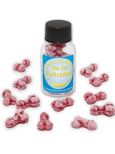 DIABLO PICANTE BOTE 12 CARAMELOS DE LA FELICIDAD FORMA PENE FRESA CEREZA