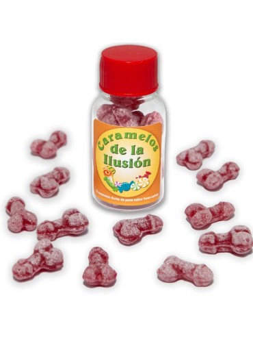 DIABLO PICANTE 12 CARAMELOS DE LA ILUSION FORMA PENE FRESA CEREZA