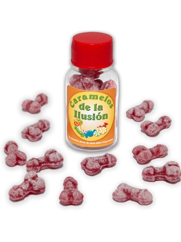 DIABLO PICANTE 12 CARAMELOS DE LA ILUSION FORMA PENE FRESA CEREZA