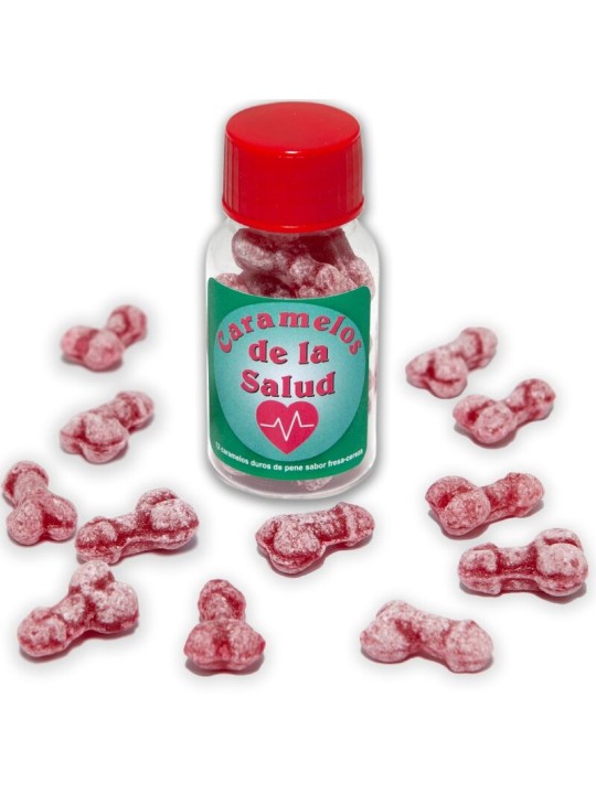 DIABLO PICANTE 12 CARAMELOS DE LA SALUD FORMA PENE FRESA CEREZA