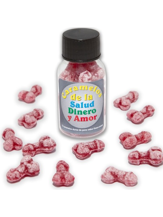 DIABLO PICANTE 12 CARAMELOS DE LA SALUD DINERO AMOR FORMA PENE FRESA CEREZA