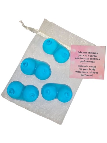 DIABLO PICANTE 4 MINI JABONES PERFUMADOS FORMA PECHOS AZUL