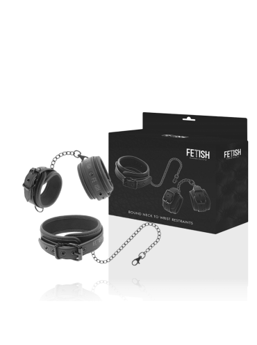 FETISH SUBMISSIVE COLLAR Y ESPOSAS CUERO VEGANO CON FORRO DE NEOPRENO