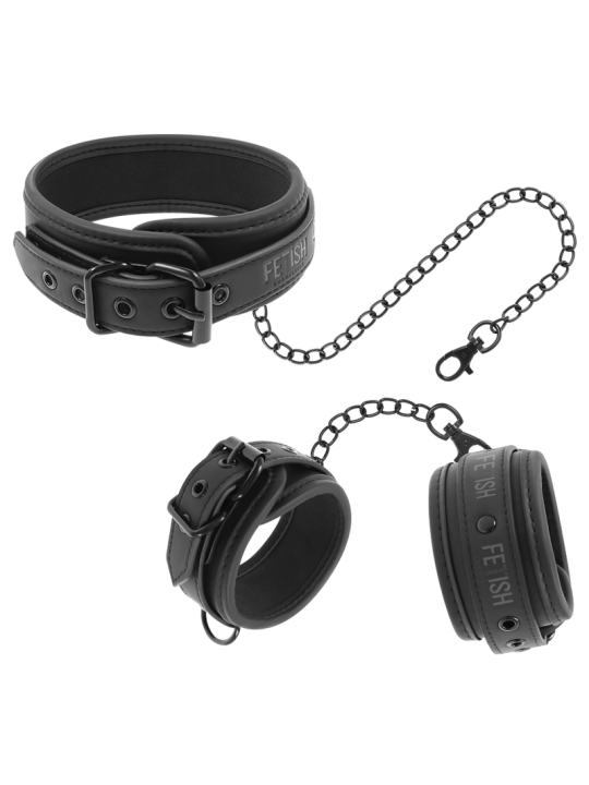 FETISH SUBMISSIVE COLLAR Y ESPOSAS CUERO VEGANO CON FORRO DE NEOPRENO