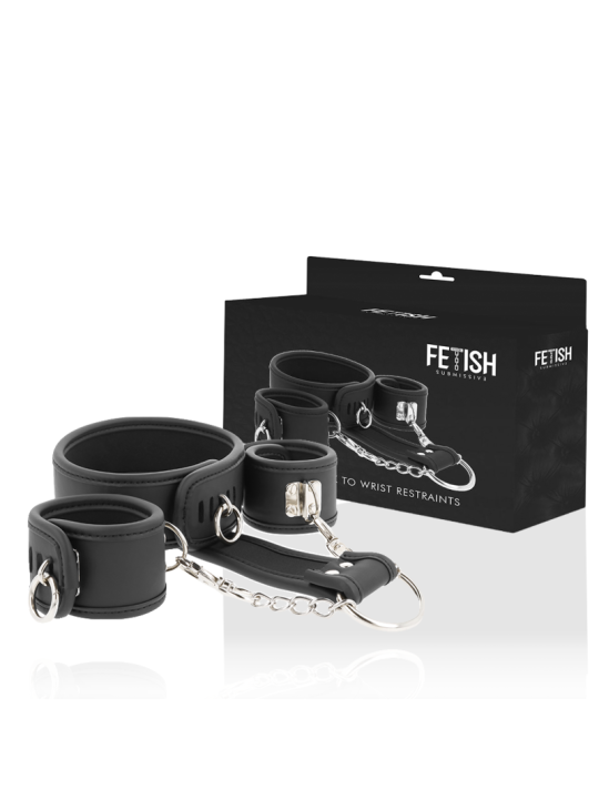 FETISH SUBMISSIVE COLLAR Y ESPOSAS CUERO VEGANO CON FORRO DE NEOPRENO