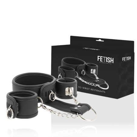 FETISH SUBMISSIVE COLLAR Y ESPOSAS CUERO VEGANO CON FORRO DE NEOPRENO