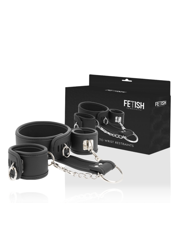 FETISH SUBMISSIVE COLLAR Y ESPOSAS CUERO VEGANO CON FORRO DE NEOPRENO