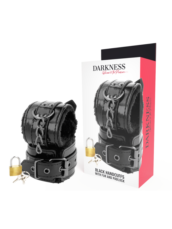 DARKNESS ESPOSAS CUERO AJUSTABLES MANOS NEGRO CON CANDADO