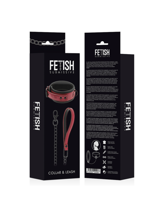 FETISH SUBMISSIVE DARK ROOM COLLAR CON CADENA CON FORRO DE NEOPRENO