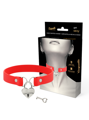 COQUETTE CHIC DESIRE COLLAR CUERO VEGANO ROJO ACCESORIO CORAZON CON LLAVE