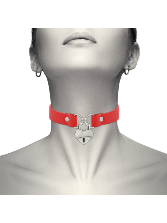 COQUETTE CHIC DESIRE COLLAR CUERO VEGANO ROJO ACCESORIO CORAZON CON LLAVE