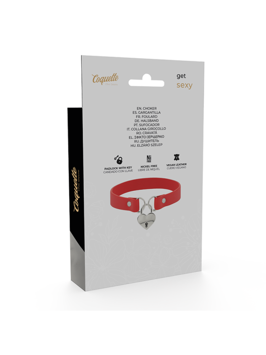 COQUETTE CHIC DESIRE COLLAR CUERO VEGANO ROJO ACCESORIO CORAZON CON LLAVE