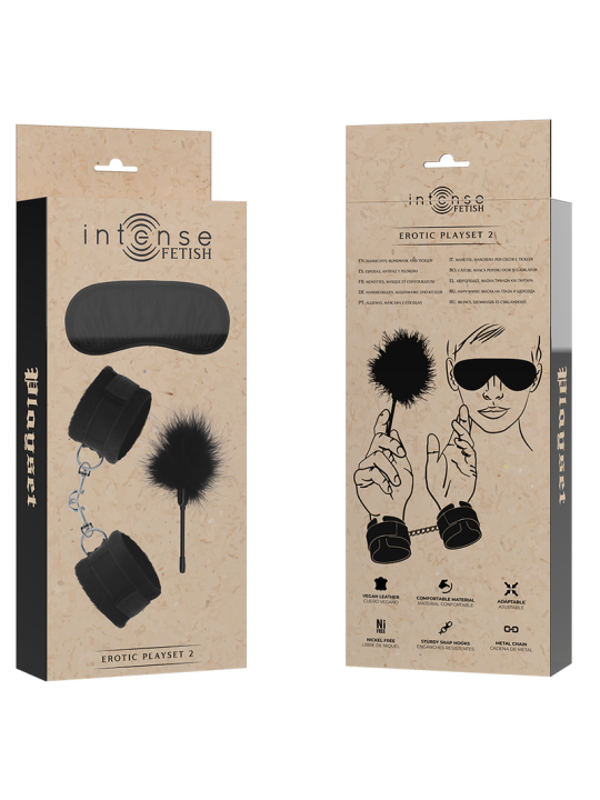 INTENSE FETISH SET EROTICO 2 CON ESPOSAS ANTIFAZ Y PLUMERO