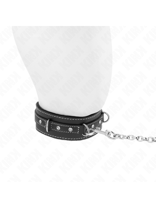 KINK COLLAR CON CORREA 105 CM DE PIEL DE PVC REMACHE DE DIAMANTES DE IMITACION 415 X 4 CM