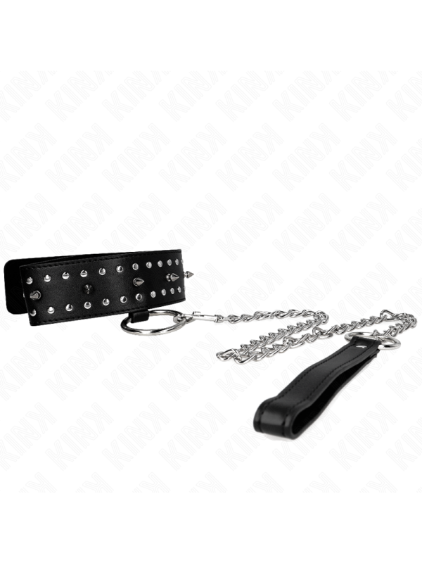KINK COLLAR CON CORREA 65 CM CON TACHUELAS PLATEADAS MODELO 1 AJUSTABLE 36 43 CM X 5 CM