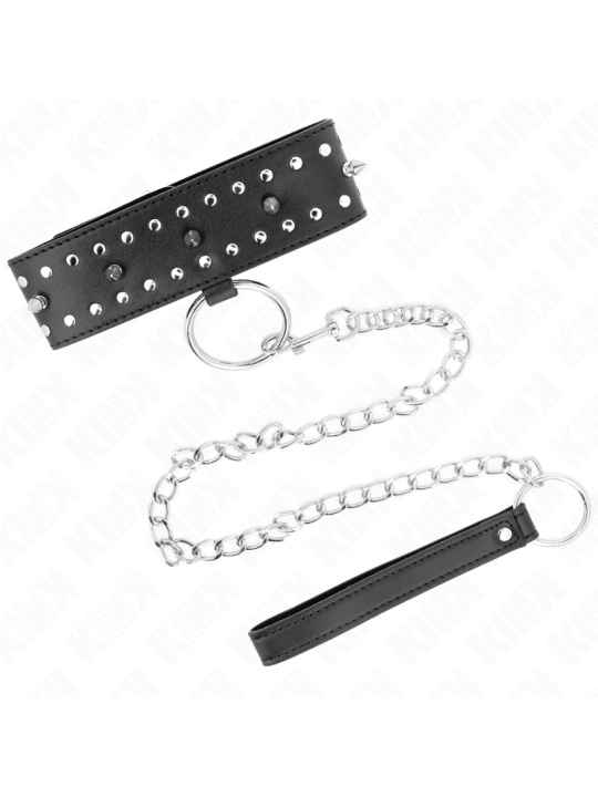 KINK COLLAR CON CORREA 65 CM CON TACHUELAS PLATEADAS MODELO 1 AJUSTABLE 36 43 CM X 5 CM