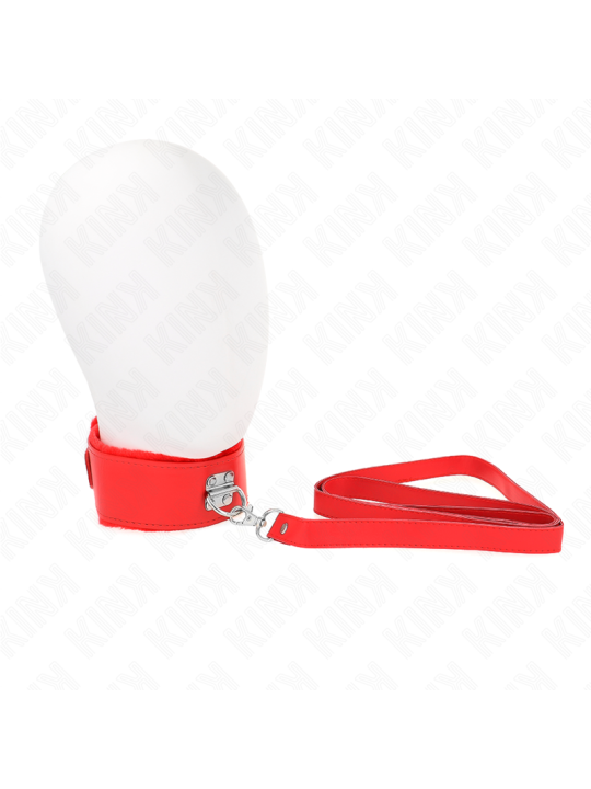 KINK COLLAR CON CORREA 116 CM CON TACHUELAS PLATEADAS MODELO 4 ROJO AJUSTABLE 40 48 CM X 6 CM