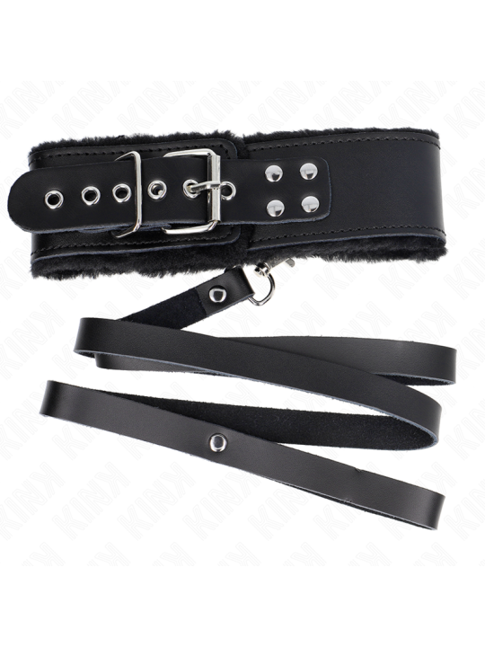 KINK COLLAR CON CORREA 116 CM DE PIEL NEGRO AJUSTABLE 40 48 CM X 6 CM