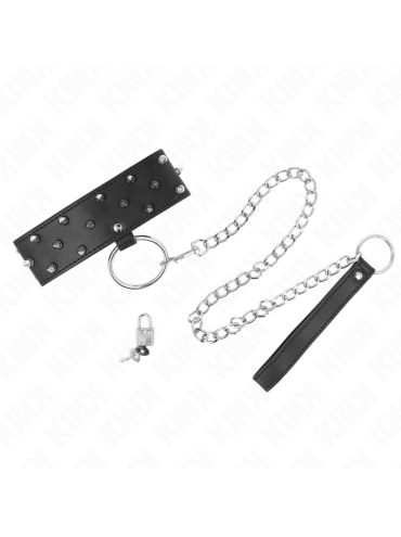 KINK COLLAR CON CORREA 65 CM CON TACHUELAS PLATEADAS MODELO 5 AJUSTABLE 36 43 CM X 5 CM