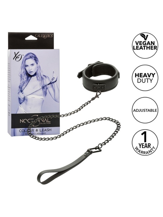 CALEXOTICS NOCTURNAL COLLAR Y CORREA CUERO AJUSTABLE NEGRO