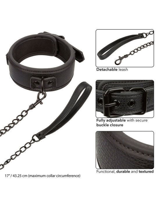 CALEXOTICS NOCTURNAL COLLAR Y CORREA CUERO AJUSTABLE NEGRO