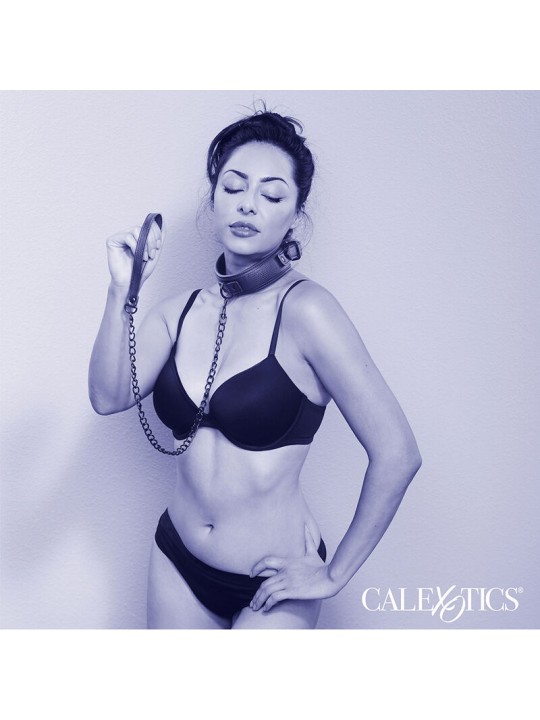 CALEXOTICS NOCTURNAL COLLAR Y CORREA CUERO AJUSTABLE NEGRO