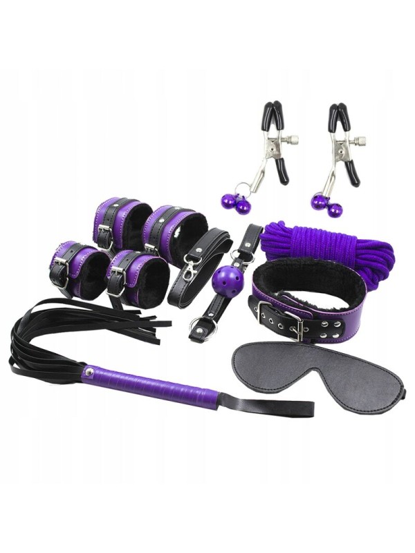 SECRETPLAY BDSM SET 8PCS LILA NEGRO