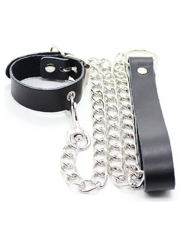 OHMAMA FETISH COLLAR PARA PENE Y CORREA PIEL CON CADENA METALICA