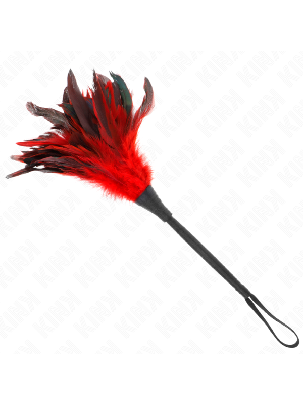 KINK PLUMAS DE POLLO PARA COSQUILLAS CON FORMA CUERNO DE CRIADA ROJO 36 CM