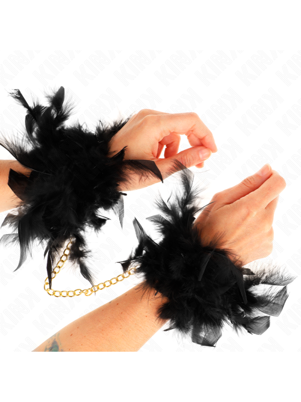 KINK ESPOSAS DE PLUMAS NEGRO CON CADENA DORADA MODELO 1