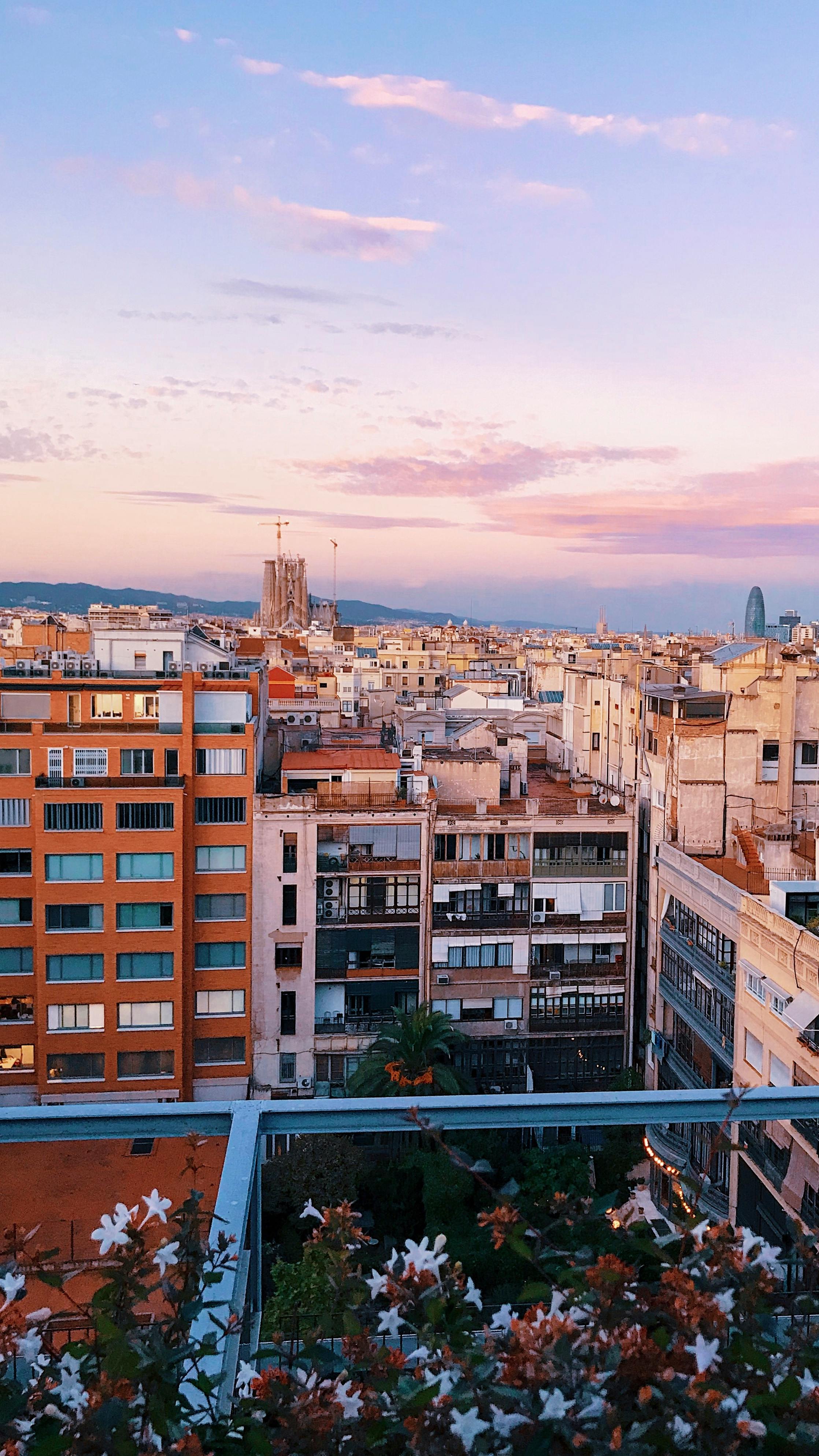 vista de barcelona con sagrada familia al fondo